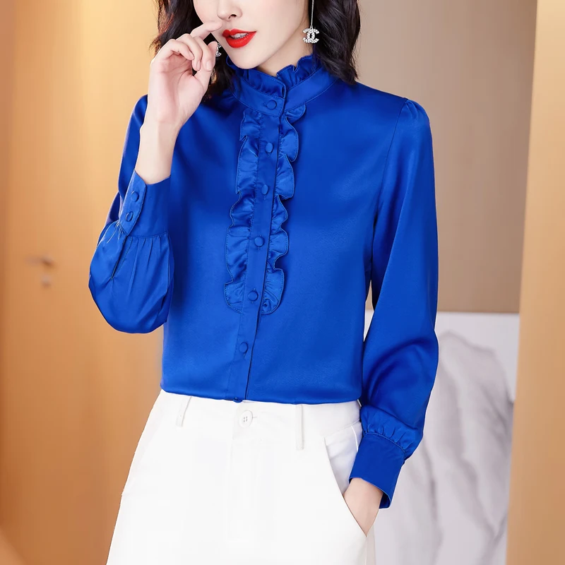 Roar valve fade La reducere! Coreeană Bluză De Mătase Femei, Bluze Din Satin Femei Cu  Maneci Lungi Tricou Femeie Volane Bluze De Matase Vintage Femeie De Bază  Satin Cămașă Topuri \ Îmbrăcăminte Pentru Femei -