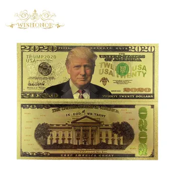 10buc/Lot Culoare statele UNITE ale americii 2020 Trump Bancnote Bancnote Notă de Bancă în Aur 24K Placate cu Valută Falsă Pentru Transport Gratuit