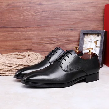 2019 Noi Barbati din Piele Pantofi Dantela-up Pantofi de Afaceri Lustruire Pantofi Full-cereale din Piele Elegante, lucrate Manual Pantofi pentru Bărbați