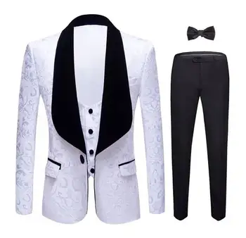 2020 SKINNY Alb cu Negru Cu Rever Costume pentru Barbati Personalizate Terno Slim Mirele Personalizat 3 Bucată de Nunta Mens Costum (Sacou+Pantalon+Vesta