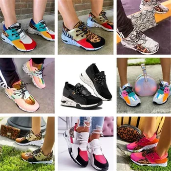 2021 Noua Moda Femeie Adidasi Pantofi pentru Femei Plus Dimensiune Culori Amestecate în aer liber Dantelă Moale Multicolor Cap Rotund Pantofi Adidași