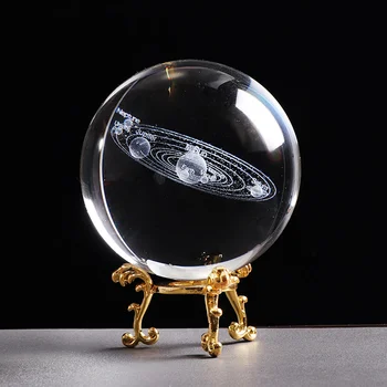 6CM Gravate cu Laser Sistem Solar Mingea în Miniatură 3D Planetele Sistemului Solar Glob de Sticlă Ornament Decor Acasă Cadou pentru Astrophile
