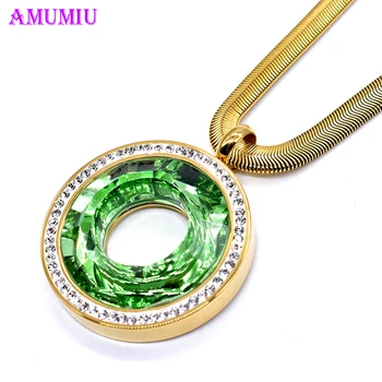 AMUMIU New Lucky Verde Cristal Rotund Maro Rosu Negru Pandantiv Colier P065