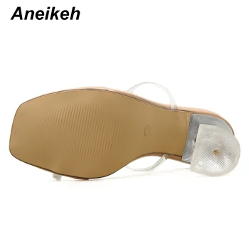 Aneikeh Moda 2020 PVC Sandale de Cristal Deschide Degete Tocuri inalte Femei Transparent Toc Sandale Papuci de casă Pompe de 9.5 CM Dimensiuni Mari 41 42