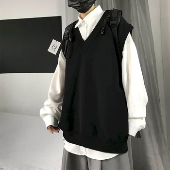 Bărbați Pulover Vesta de Toamna de Culoare Solidă Tricot de sex Masculin Stil coreean Tendință Pierde V-neck fără Mâneci Vesta Vesta Pulover Stil de Colegiu