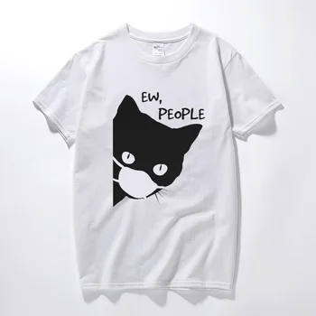 Carantină Distanțare Socială Pisica Neagra Ew Oameni Fata-masca tricou Unisex Cosplay Funny T-Shirt de Top din Bumbac cu maneci Scurte Tricou