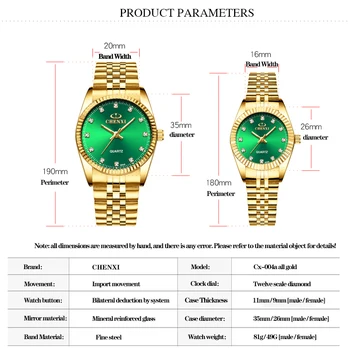 CHENXI de Lux Cuplu de Aur Ceas de Moda din Oțel Inoxidabil Iubitorii de Cuarț Cadou Ceasuri Pentru Femei Și Bărbați rochie Ceas de mână