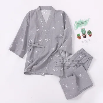 Cuplu Stil Japonez Bumbac Tifon Kimono Yukata Bărbați Și Femei Homewear Costum Subțire Secțiunea De Cauzalitate Pijamale Sudoare Aburit Haine