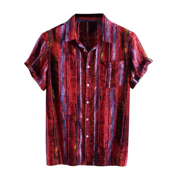 De Vânzare la cald Fashion Shirt Mens Culoare cu Dungi Imprimate Rândul său, în Jos Guler Maneci Scurte Casual de Vara Tricouri платье рубашка#GH