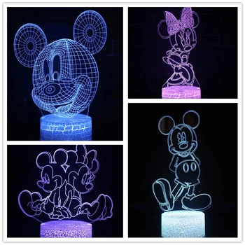 Desene animate Disney Acril 3D Lampa Minnie Mickey Mouse CONDUS iluzie Lumina de Noapte pentru Copii Decorare Dormitor Vizuale Lampă de Masă Cadouri