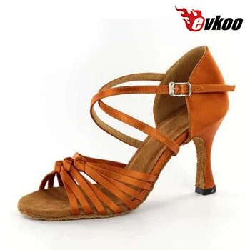 Evkoodance Latin, Salsa rochii Dans Pantofi Pentru Femei 7cm Inaltime Toc Profesionale Bronz Satin Pantofi Pentru Femei Evkoo-045