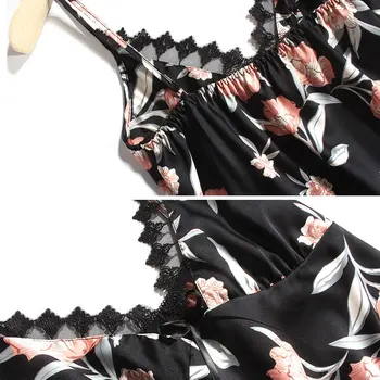 Femei Sexy Print Floral cămășuță de Noapte&Set Halat Satin Dantelă 5PCS Kimono-Halat de Baie Rochie fara Spate V-gât Curea de Top de Vară Noi Acasă Purta