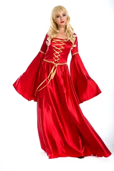 Femeie adultă maneca lunga sexy lace up satin rosu printesa de dans rochie costum M4723