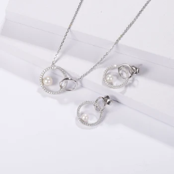 GEM de BALET Naturale cu apă dulce Pearl Infinity Cerc Dublu Pandantiv Colier Argint 925 Colier de Perle Pentru Femei