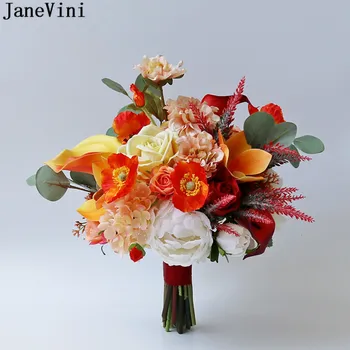 JaneVini Vintage Flori Artificiale De Trandafiri Buchete De Mireasa Roșu Portocaliu Brosa Mireasa Buchete Mirese Fleur Artificielle Mariage
