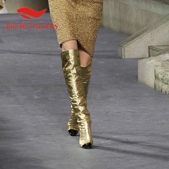 JOUIR GHEARE de Calitate de Top de sex Feminin Pantofi de Brand Design Plus Dimensiune 35-48 De Over -- genunchi Cizme slip-on de Aur Amestecat Culoare de Pantofi Femei