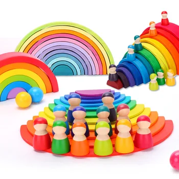 Jucarii Pentru Copii Curcubeu Mare Stivuitor Jucarii Din Lemn Pentru Copii Creative Curcubeu Blocuri Montessori Jucărie De Învățământ Pentru Copii Cadouri