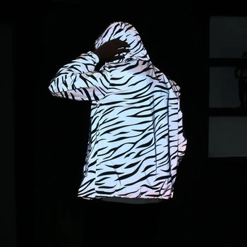 LOVZON Reflectorizante de Lumină Jacheta Barbati Plasă de Stil Noctilucent Zebra Jachete Hip Hop Streetwear Skateboard Strat Impermeabil Uza