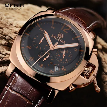 Megir 3006 mens de moda cuarț impermeabil ceas curea din piele ceasuri de om transport gratuit