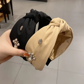 Moda Accesorii de Par Pearl Femei Culoare Solidă Tesatura înnodate Benzi Crystal Headband boutique fata de Banda de Păr Pălării