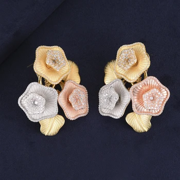Moda Dubai Nunta Bijuterii Seturi De Colier Cercei Seturi Forma De Floare Full Micro Cubic Zirconia Pentru Femei De Mireasa De Logodna