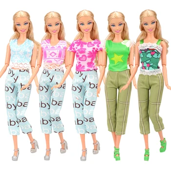 Moda Handmade 15 Elemente /lot Papusa accesorii Copii Jucarii Aleatoare 5 Haine Topuri Pantaloni +10 Pantofi Pentru Joc Barbie DIY Prezent