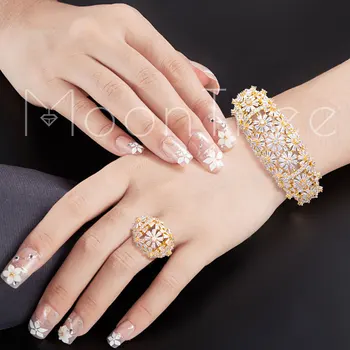MoonTree Strălucitor Plin de Zirconiu Flori AAA zircon Bijuterii de Aur de Cupru Petrecere Arabia arabe Dubai Brățară Set Inel de Nunta