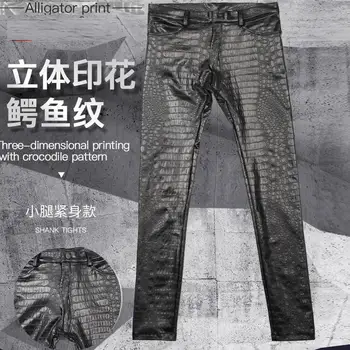 Noi 3d Imprimate PU Pantaloni de Piele Crocodil Mare de Cereale Moda Punk Creion Jambiere Slim Fit Pantaloni Imita Strâns Denim Stil