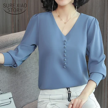 Noi De Toamna Pentru Femei Bluza Solid Uzura De Muncă Bottom Vcollar Bluza Tricou Vrac Maneca Lunga Șifon Femei Top Blusa 1134 40