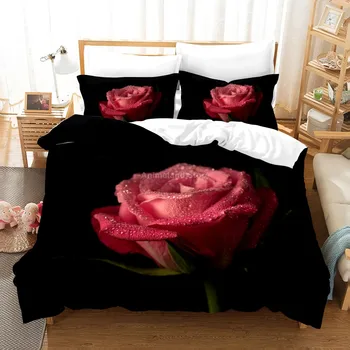 Noul Peisaj Flori de Trandafir 3D de Imprimare Ziua Îndrăgostiților Cuvertură de Pat Set Carpetă Acopere Seturi Dormitor de Lux Regina Single King Size