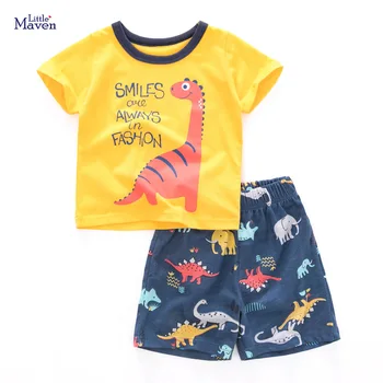 Puțin Maven Brand Copii 2021 Vara Băieți Copii Haine Copilul Bumbac Set Scrisoare Tricou + Dinozaur pantaloni Scurți pentru Copii 2-7 Ani