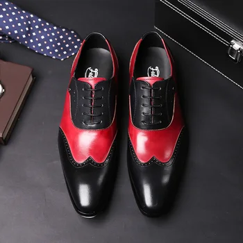Roșu Negru De Design Vestimentar Din Piele Barbati Pantofi Rochie Casual De Birou De Sex Masculin Pantofi Dantela-Up Subliniat Toe Formale Pantofi De Afaceri