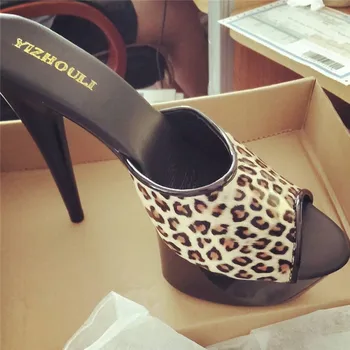 Sandale pentru femei, impermeabila platforma de 15 cm înălțime platformă, leopard de imprimare club de noapte pantofi, moda banchet show papuci