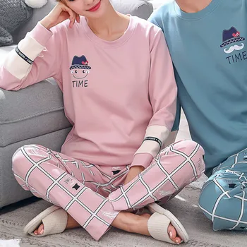 Seturi De Pijama Cupluri Drăguț Desene Animate Cu Maneca Lunga Din Bumbac Moale Kawaii Simplu Feminin Pijamale La Modă De Primăvară De Sex Feminin Homewear Supradimensionat