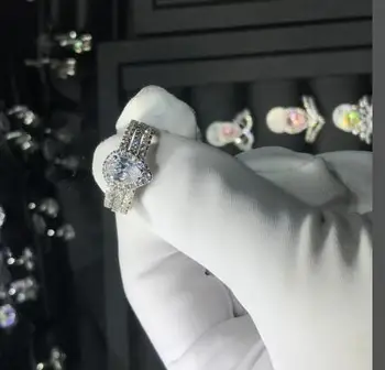 T749 argint 925 inel Pentru Femei Zirconiu Cubic 3pcs inel seturi Pere inel seturi