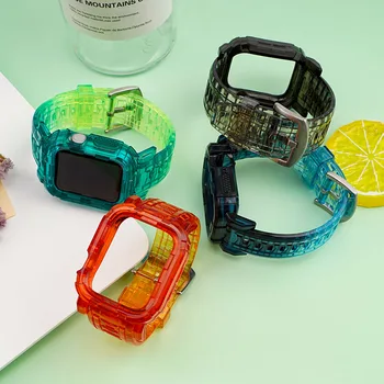 Transparent Silicon Pentru Apple Watch 6 5 4 3 SE Gradient Culoare Curea Pentru iWatch Seria DIY 44\40mm 38\42mm Correa de reloj
