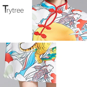 Trytree de Vară 2020 Femeie Rochie Casual, Guler Stand de Imprimare de Moda O-linie Slăbită de Moda de Epocă Elegant temperament Rochie Mini