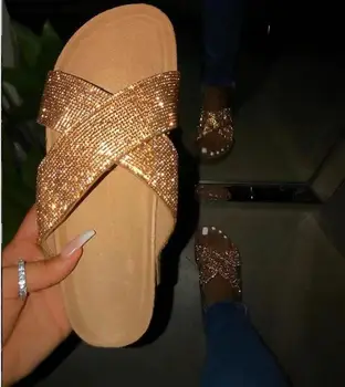Vara Femei Sandale De Cristal Strălucitor Papuci De Călătorie Flip Flop Pantofi De Plaja Si Sandale Cu Platforma În Aer Liber, Vacanță Diapozitive