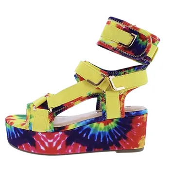 Vara Sandale cu Platforma Pentru Femei sandale Glezna StrapPrinting Plat Pantofi de Plaja Prestate tie-dye, galben floare de sandale#s