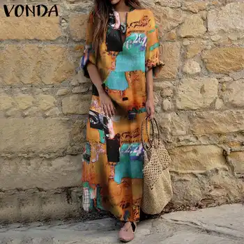 Vintage Imprimate Sundress VONDA Femei Mozaic Doamnelor Rochie cu Maneci Scurte Rochii Casual Vestido Plus Dimensiune Halat de Partid Mult Femme