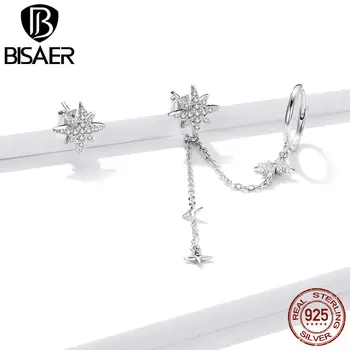 BISAER Brincos Argint 925 Stralucitoare Stele Stud Cercei pentru Femei Ciucure de Design Cercei Moda Bijuterii Bijoux EFE431