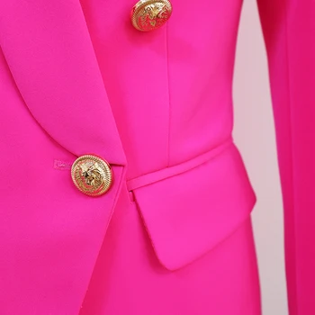 De ÎNALTĂ CALITATE 2020 Designer Clasic Blazer Jacheta Femei Subțire Dublu Rânduri Metal Leu Butoane Șal Guler Blazer Roz