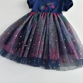 DXTON Vara Unicorn Fete Dress Aplicatiile Copii Rochie Pentru Petrecere Tul Fete Printesa Vestidos Școală de Desene animate pentru Copii Dress