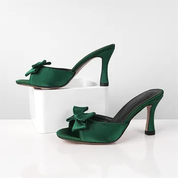 FOREADA Diapozitive Arc Tocuri Toc Subțire de Mare Papuci sandale Sandale de Moda Superficial Doamnelor Pantofi de Vara Verde, Negru Dimensiune 45