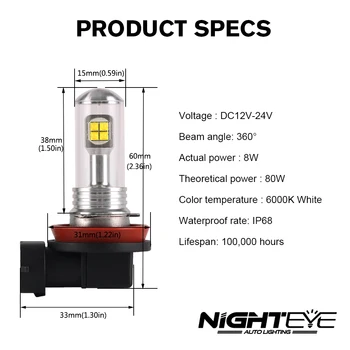 Nighteye H1 H3 H4 H7 H11, H16 880 9005 9006 80W Cu Lumini LED-uri 1500lm Lampa de Ceață Coada de Conducere Becuri Faruri 2 buc