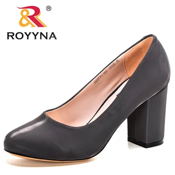 ROYYNA 2020 Nou Stil Toc Pătrat de Brevete din Piele Slip-on Rotund Toe Pompe de Femei Simplu, Compact, Elegant Rochie Pantofi Doamnelor Încălțăminte