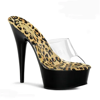 Sandale pentru femei, impermeabila platforma de 15 cm înălțime platformă, leopard de imprimare club de noapte pantofi, moda banchet show papuci