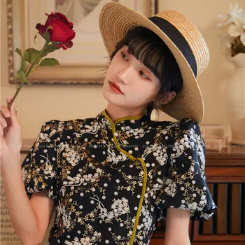 Stil Chinezesc Cheongsam Femei Slim Sexy Print Qipao Franceză Rochii Vintage Vestidos Doamna Rochie Eleganta De Moda Orientală Îmbrăcăminte