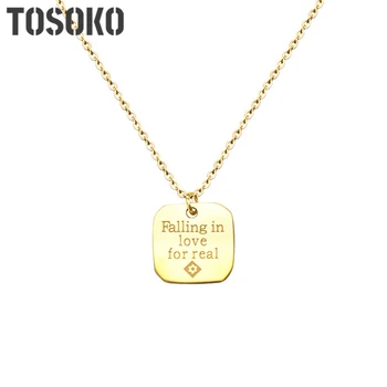 TOSOKO Pătrat Scrisoare de Dragoste Colier Pentru femei Placat cu Aur Oțel Titan Bijuterii din Oțel Inoxidabil BSP296