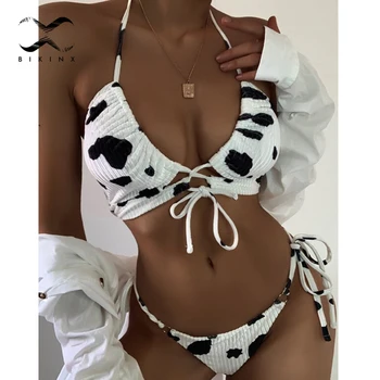Vaca tipărite de costume de baie femei Brazilian bikini sexy set Halter push up costume de baie femei cu Nervuri micro bikini 2020 NOU costum de baie